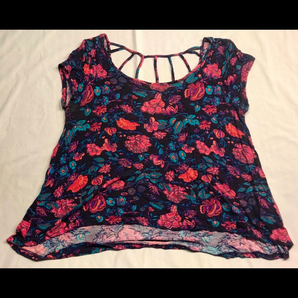 Pink Rose M Blue/Purple/Pink Floral Crop Top